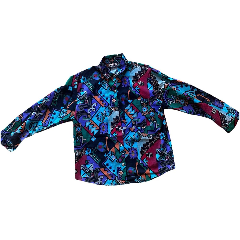 Ozark Mountain Shirt Western Aztec Tribal Colorful Vintage Pocket Cowgirl Sz M